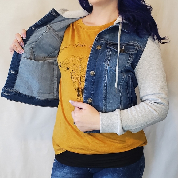 Denim Hooded sweater Jacket - Picture 3 of 5